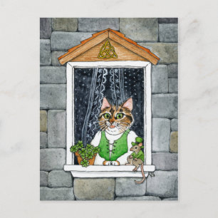Postal Festiva Cute Cat Mouse Leprechaun St Paddy's Day Spring