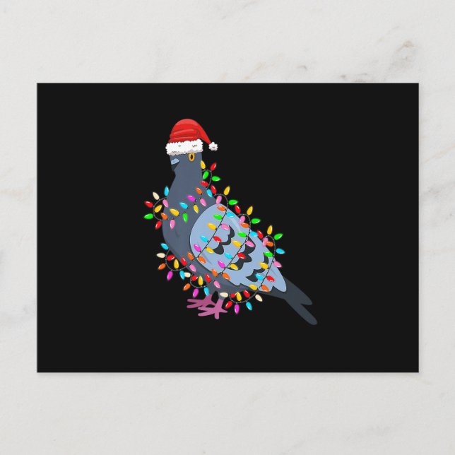 Postal Festiva Cute Christmas Lights Pigeon Wearing Xmas Hat - Pi (Anverso)