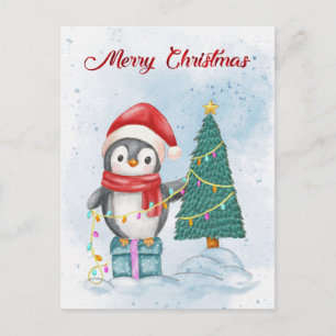 Postal Festiva Cute Christmas Penguin Decorating Tree with Lights