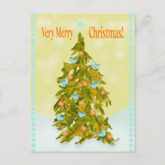 Postal Festiva Cute Christmas Tree with Blue Birds