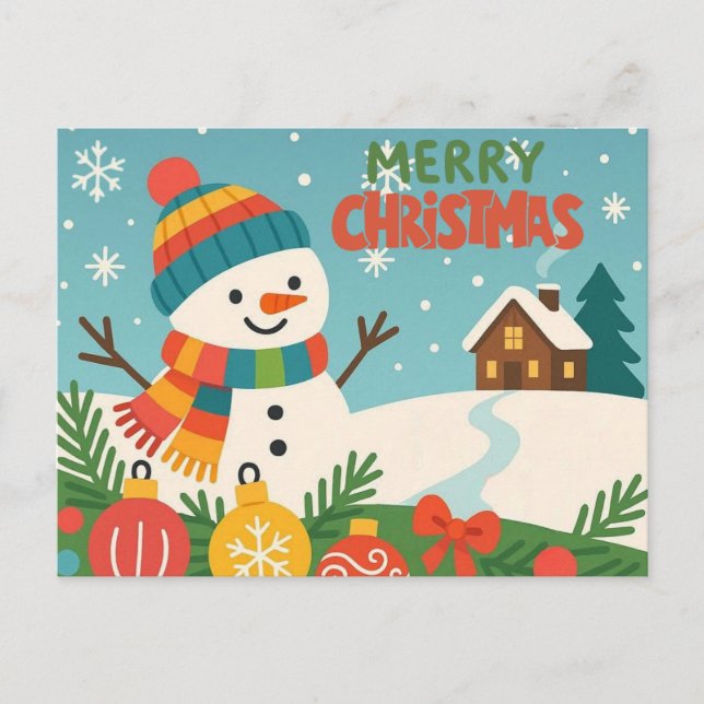 Postal Festiva Cute, classic Merry Christmas snowman (Anverso)