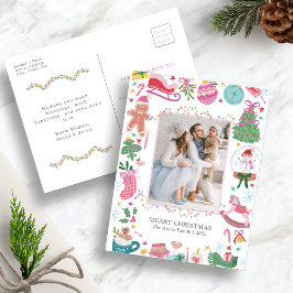 Postal Festiva Cute Colorful Christmas Postcard