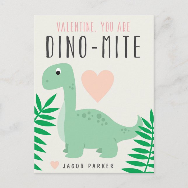 Postal Festiva Cute Dinosaur Classroom Valentine Postcard (Anverso)