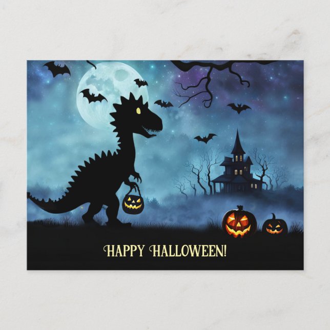 Postal Festiva Cute Dinosaur Happy Halloween (Anverso)