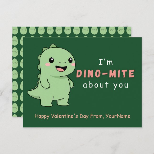 Postal Festiva Cute Dinosaur Valentine’s Day Card – I’m Dino-Mite (Anverso / Reverso)