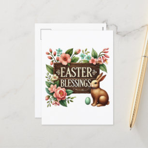 Postal Festiva Cute Easter benessings palabra art bunny