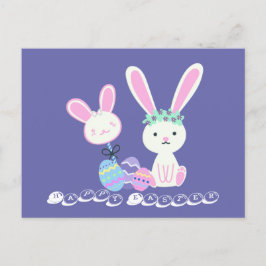Postal Festiva Cute Easter Bunnies y Ilustracion de huevos