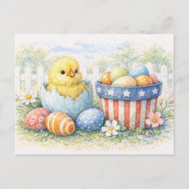 Postal Festiva Cute Easter Chick in Egg Watercolor Postcard