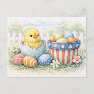 Postal Festiva Cute Easter Chick in Egg Watercolor Postcard
