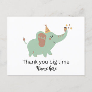 Postal Festiva Cute Elephant Gracias Tarjeta, Baby Shower Gracias