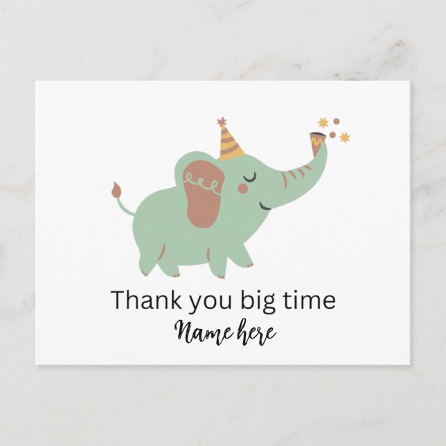 Postal Festiva Cute Elephant Gracias Tarjeta, Baby Shower Gracias (Anverso)