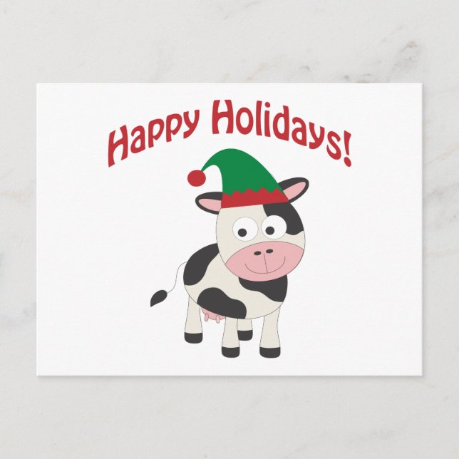 Postal Festiva Cute Felices Fiestas Navidades Elf Cow (Anverso)