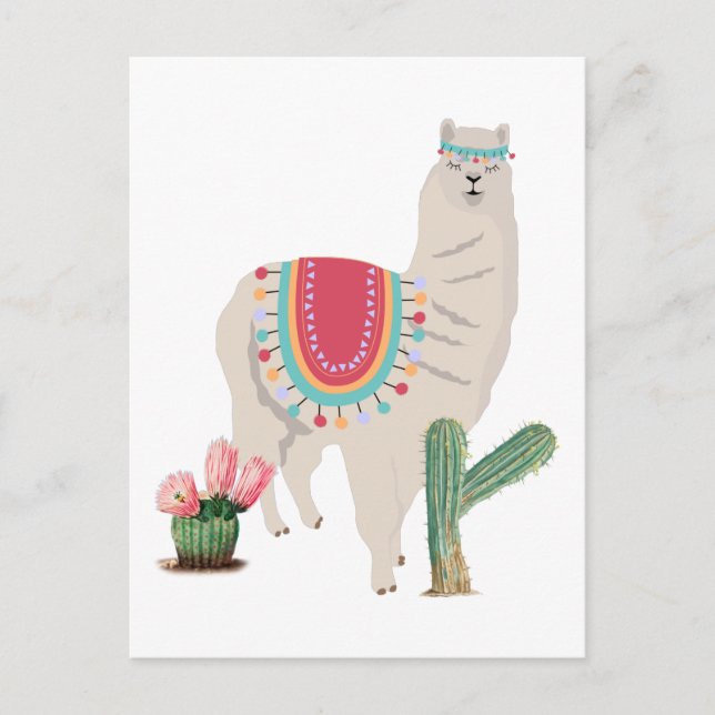 Postal Festiva Cute Fiesta Llama & Cactus (Anverso)