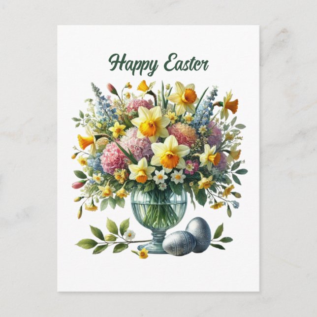 Postal Festiva Cute flores felices de Pascua  (Anverso)