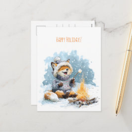 Postal Festiva Cute fox in warm sweater roasting marshmallows,