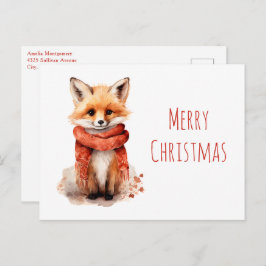 Postal Festiva Cute Fox Pup in a Red Scarf Christmas