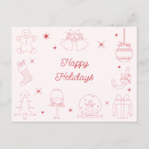 Cute Fun Pink Red Hand Drawn Christmas Non-Photo