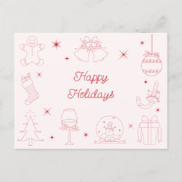 Postal Festiva Cute Fun Pink Red Hand Drawn Christmas Non-Photo