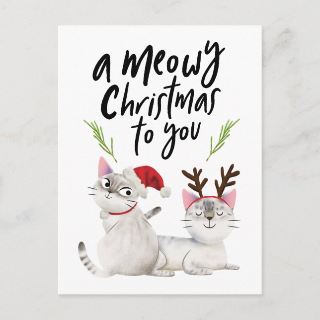 Postal Festiva Cute Gatos Meowy Navidades Por Ti (Anverso)