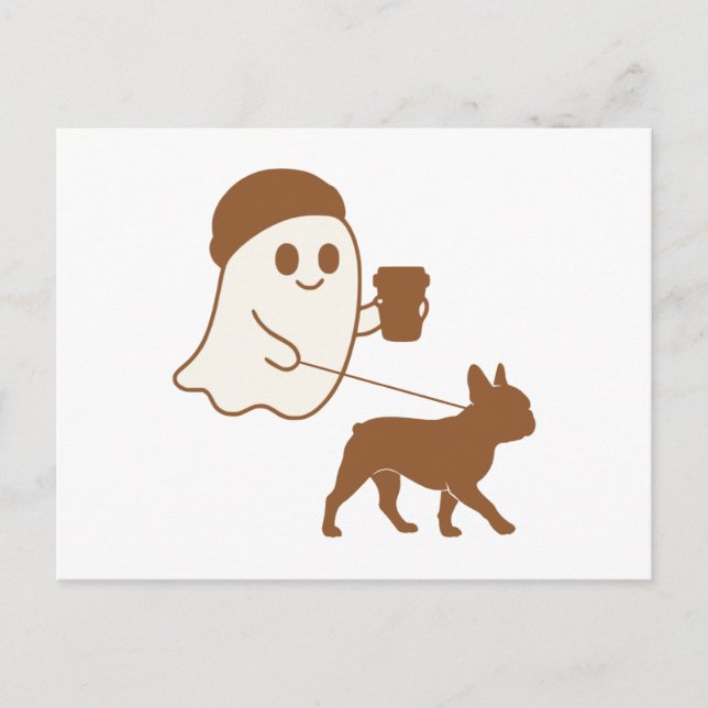 Postal Festiva Cute Ghost Walking Frenchie (Anverso)