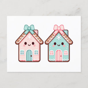 Postal Festiva Cute Gingerbread House Personalizado Ilustracion