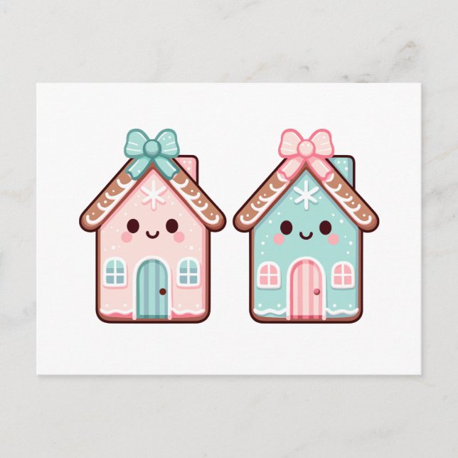 Postal Festiva Cute Gingerbread House Personalizado Ilustracion (Anverso)