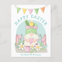 Postal Festiva Cute Gnome Bunny Chick Spring Pasteles Feliz Pascu