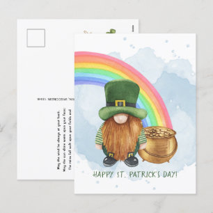 Postal Festiva Cute Gnome Pot de la Personalizado de oro St Patri