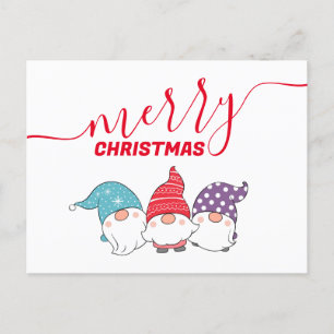 Postal Festiva Cute Gnomes Merry Christmas Caligraphy Script