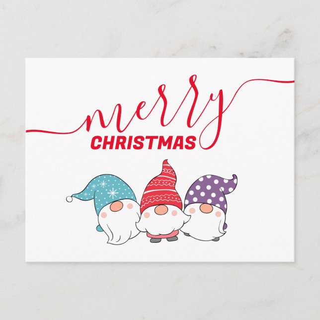 Postal Festiva Cute Gnomes Merry Christmas Caligraphy Script (Anverso)