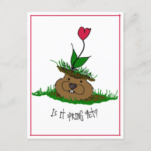 Postal Festiva Cute Groundhog busca primavera