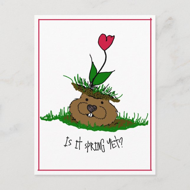 Postal Festiva Cute Groundhog busca primavera (Anverso)