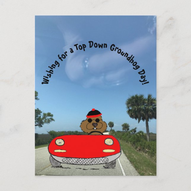 Postal Festiva Cute Groundhog en rojo convertible (Anverso)