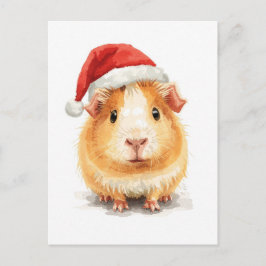 Postal Festiva Cute Guinea Pig in Santa Hat Watercolor