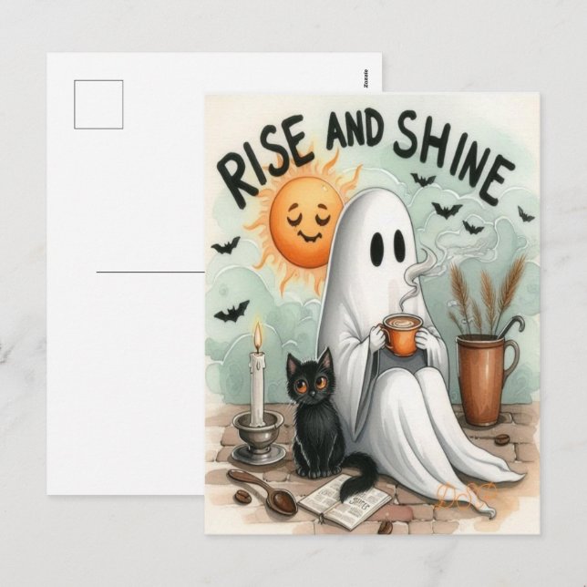 Postal Festiva Cute Halloween Fantasma Bebida Calabaza Spooky 202 (Anverso / Reverso)