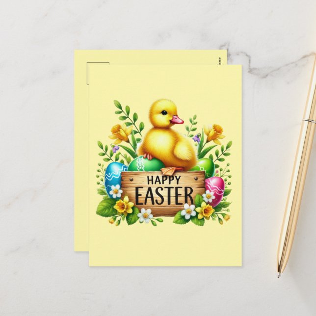 Postal Festiva Cute Happy Easter chick (Anverso/Reverso In Situ)
