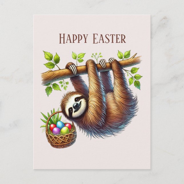 Postal Festiva Cute Happy Easter Sloth (Anverso)