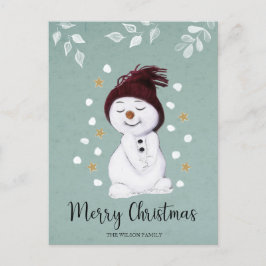 Postal Festiva Cute Happy Snowman Winter Blue Navidades