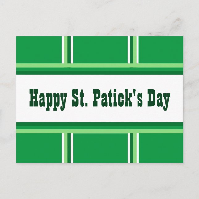 Postal Festiva Cute Happy St. Patrick's Day Striped Green (Anverso)