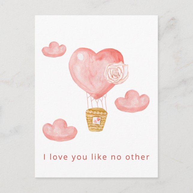 Postal Festiva Cute Hearts Hot Air Balloon Valentines Card (Anverso)