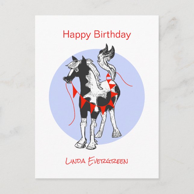Postal Festiva Cute Horse Happy Birday (Anverso)