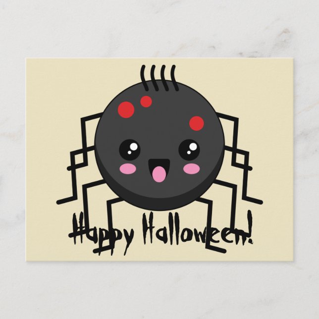 Postal Festiva Cute Kawaii Spider | Añadir un texto propio (Anverso)