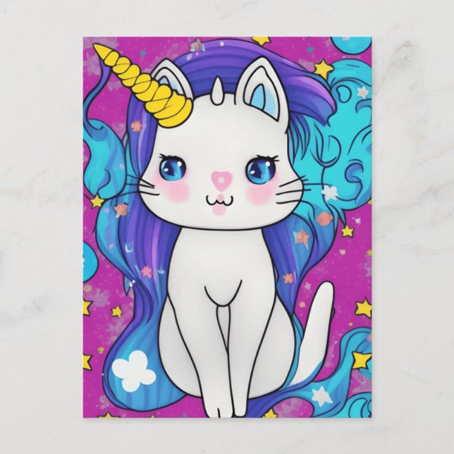 Postal Festiva Cute Kawaii Unicorn Cat (Anverso)