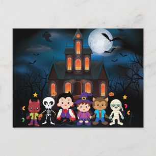 Postal Festiva Cute Kids Halloween Fiesta de disfraces