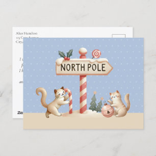 Postal Festiva Cute Kittens Navidades North Pole
