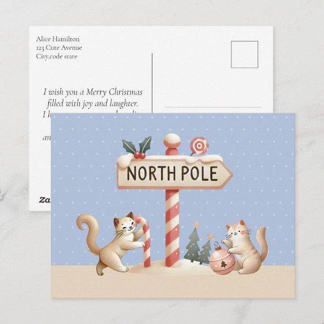 Postal Festiva Cute Kittens Navidades North Pole (Anverso / Reverso)
