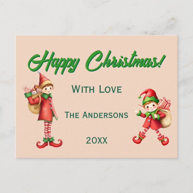 Postal Festiva Cute Little Elves - Personalized Christmas  (Anverso)