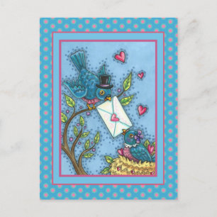 POSTAL FESTIVA CUTE LOS TEJIDOS DE PÁJARO AZUL, VALENTINA DE AVE
