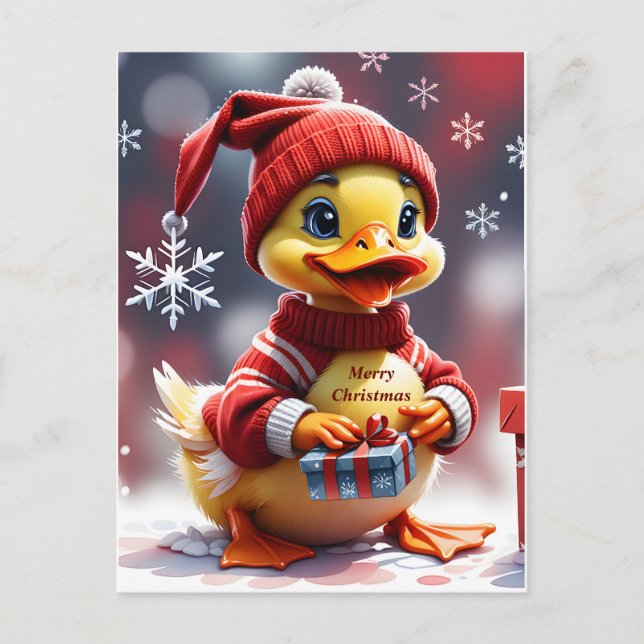 Postal Festiva Cute Merry Christmas Duck (Anverso)