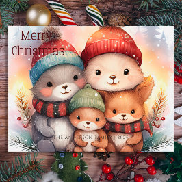 Postal Festiva Cute Merry Christmas Woodland Animal Family 
